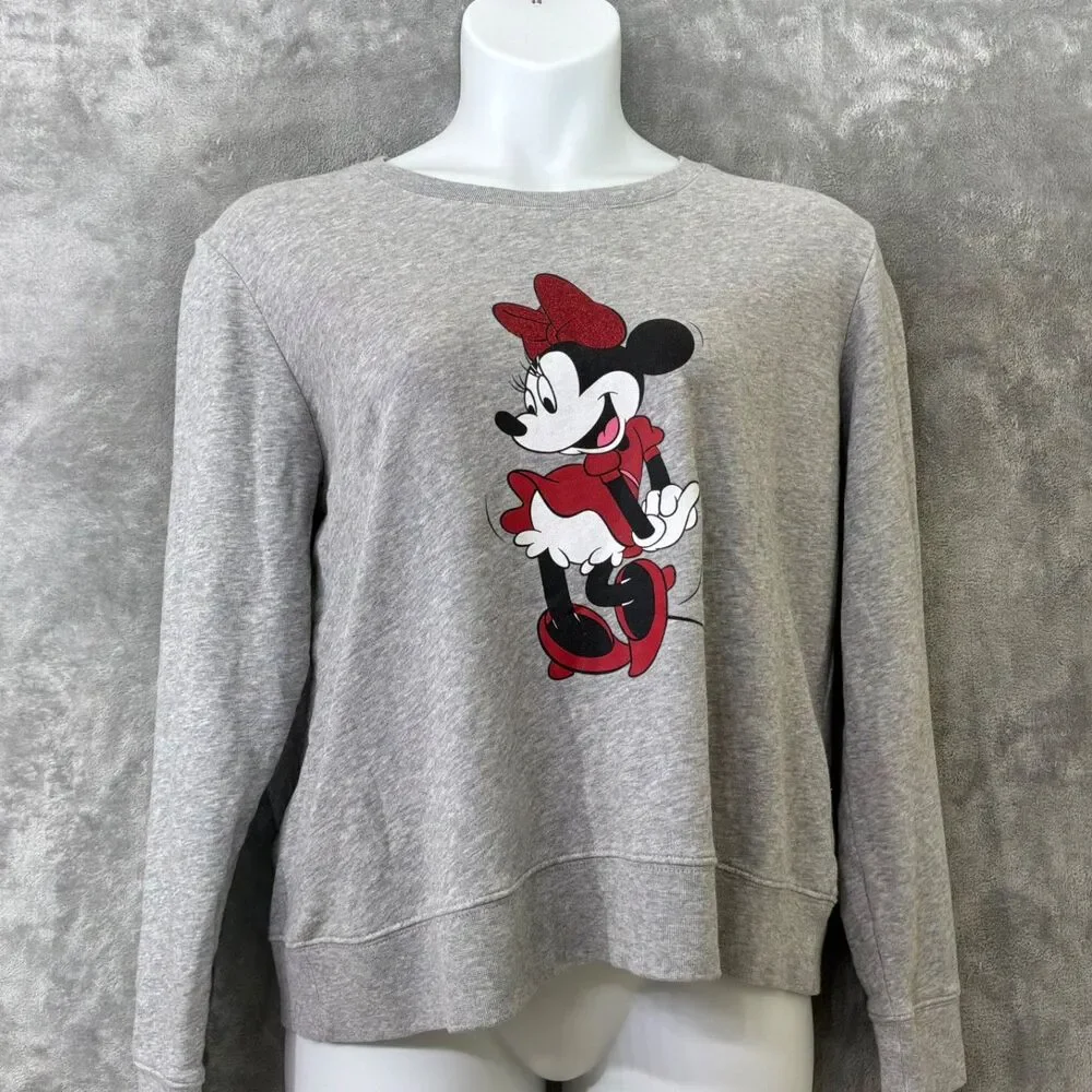 Disney X Kate Spade Women's Minnie Mouse Glitter Sweatshirt Gray Sz. XL